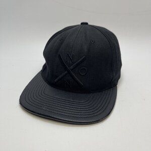 Nixon Embroidery logo Classic Snapback Triple Black Leather front Skate Surf Y2K